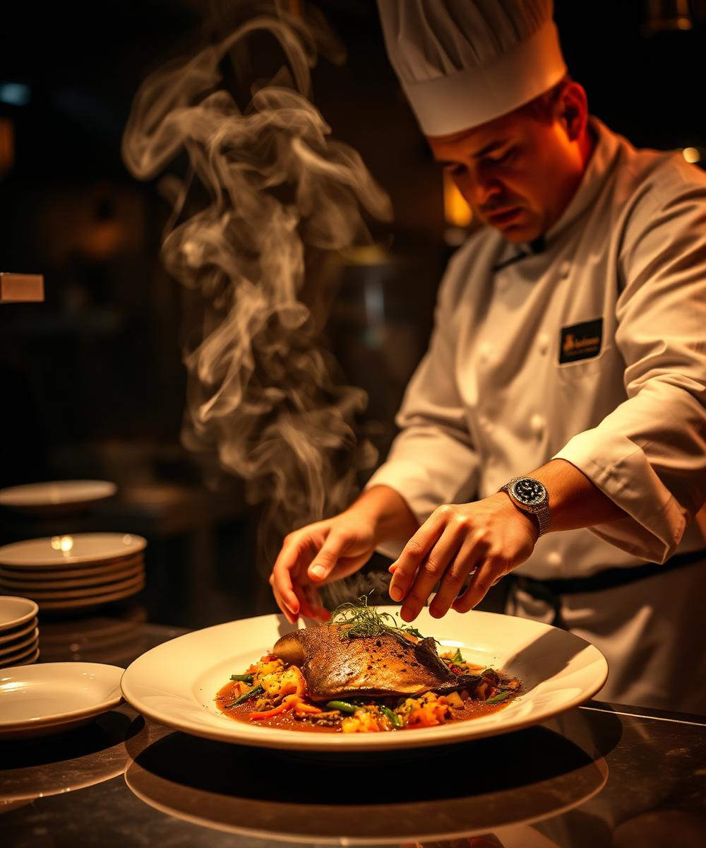 Chef plating a dish