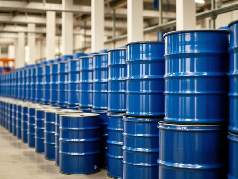 Industrial oil drums in a warehouse