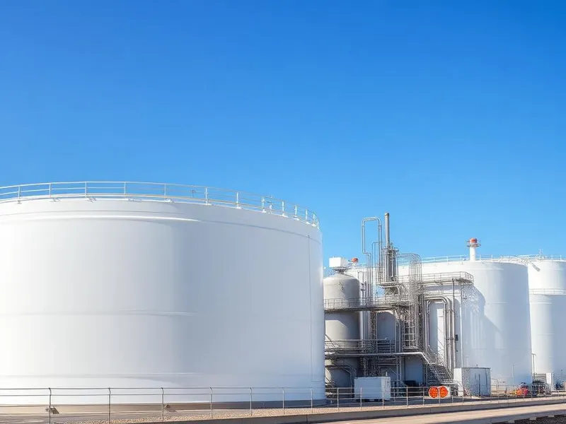 Petroleum storage tanks at a refinery terminal